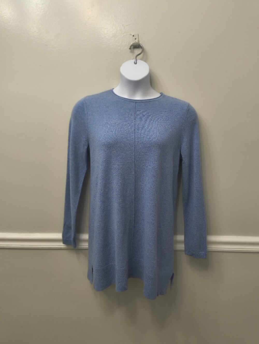 J. Jill 100% Cashmere Crewneck Tunic Sweater Blue M Quiet Luxury Casual Feminine
